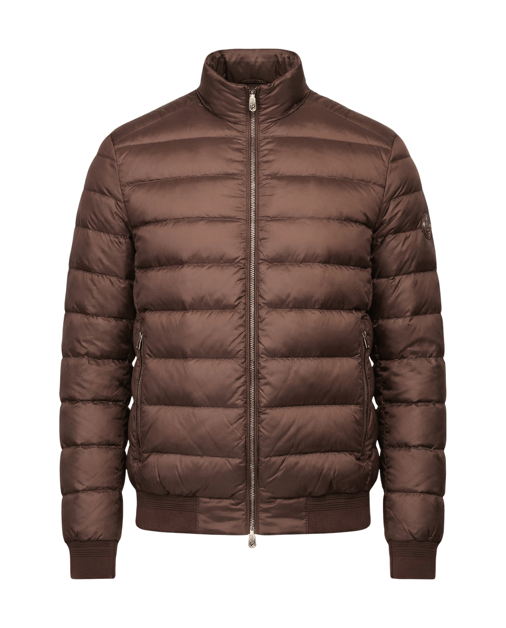 Brown puffer jacket on a black background