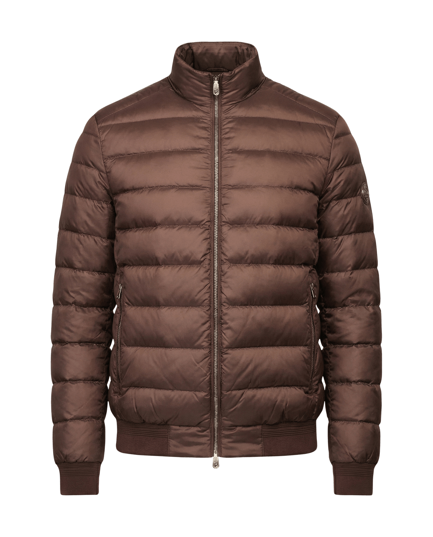 Brown puffer jacket on a black background