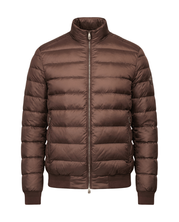 Brown puffer jacket on a black background