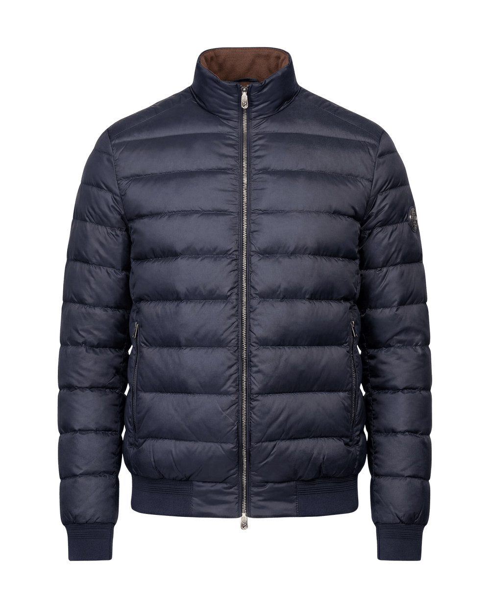 Blue puffer jacket on a black background