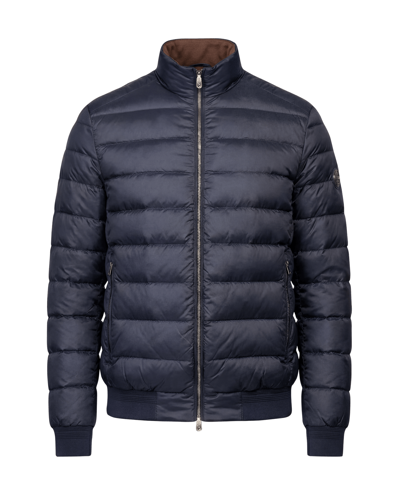 Blue puffer jacket on a black background