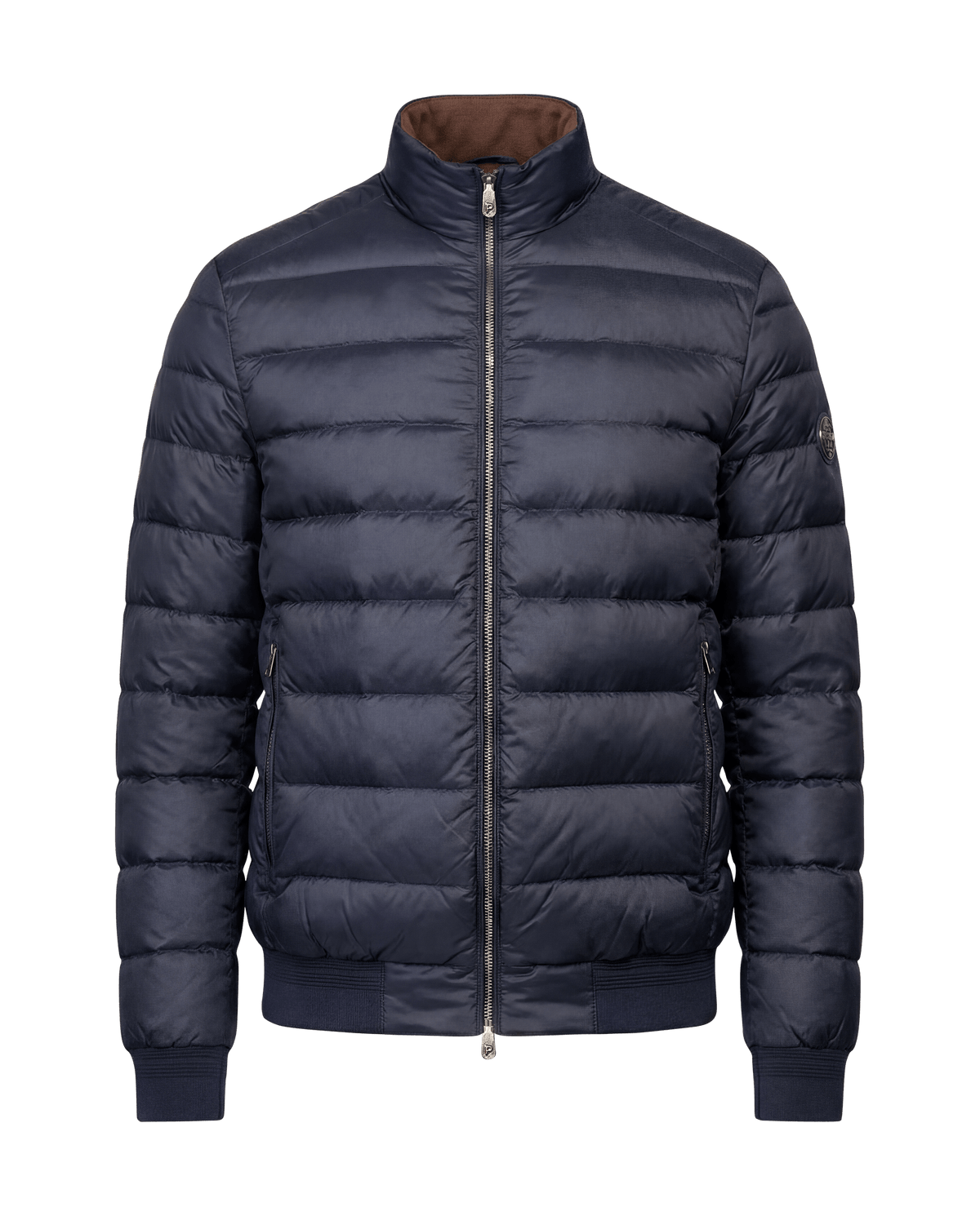 Blue puffer jacket on a black background