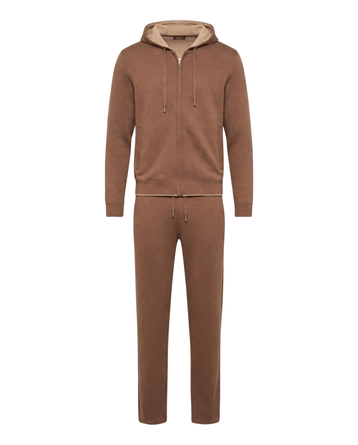 Brown tracksuit with a hood on a white background