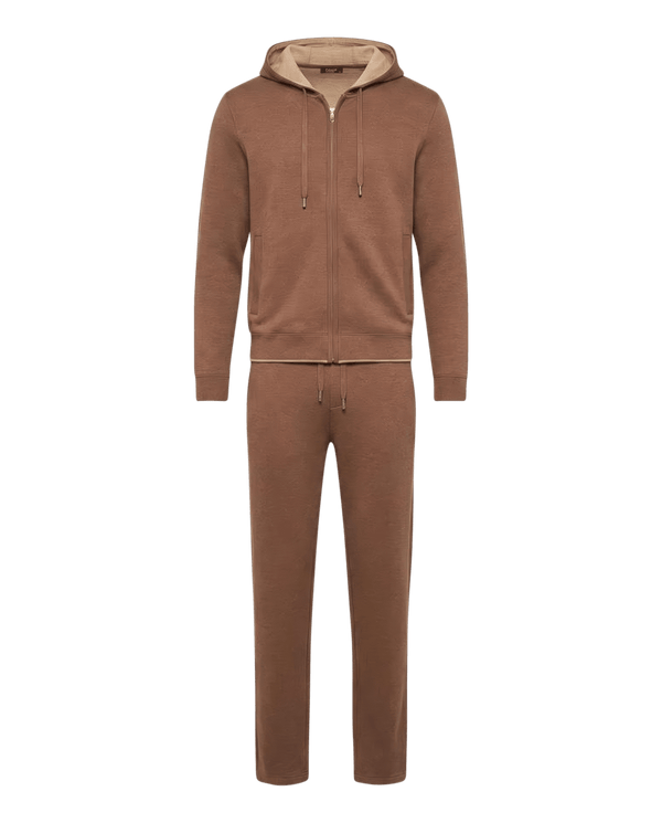 Brown tracksuit with a hood on a white background