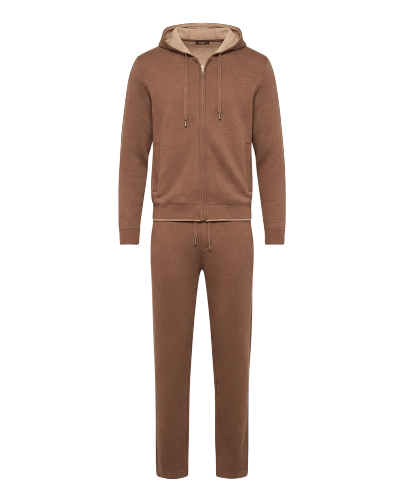 Brown tracksuit with a hood on a white background