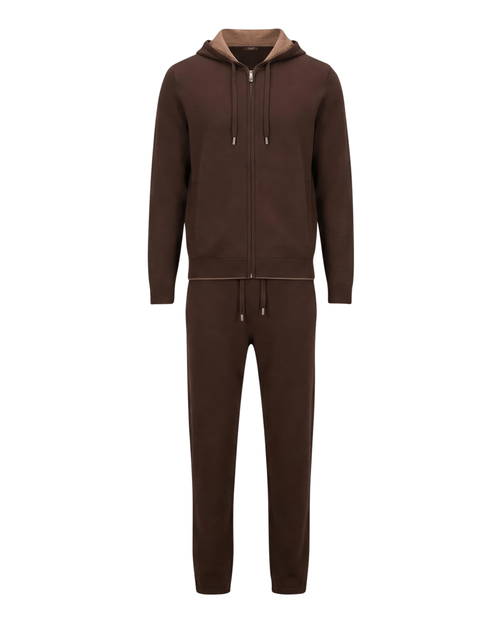 Brown tracksuit with a hood on a black background