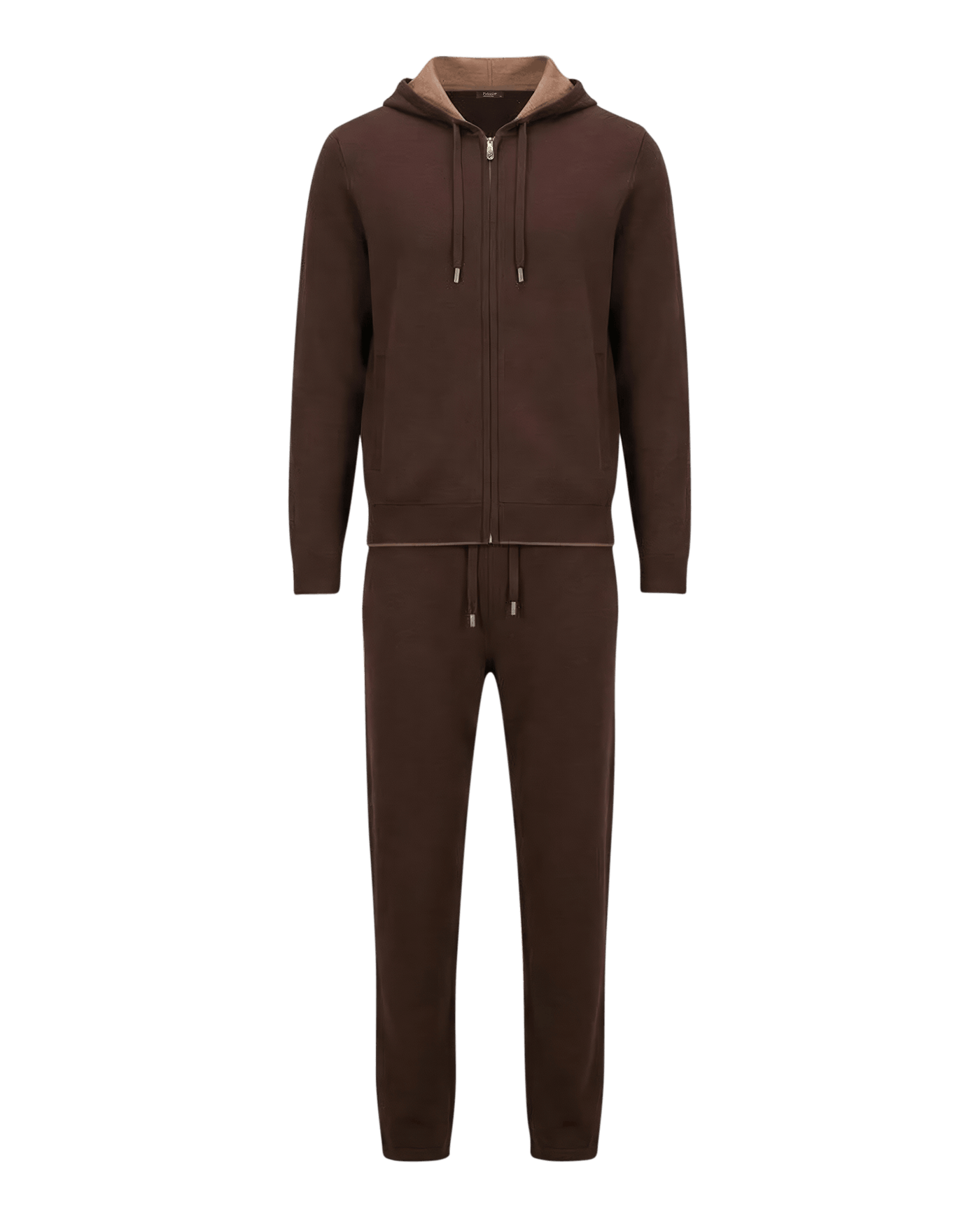 Brown tracksuit with a hood on a black background