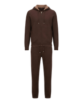 Brown tracksuit with a hood on a black background
