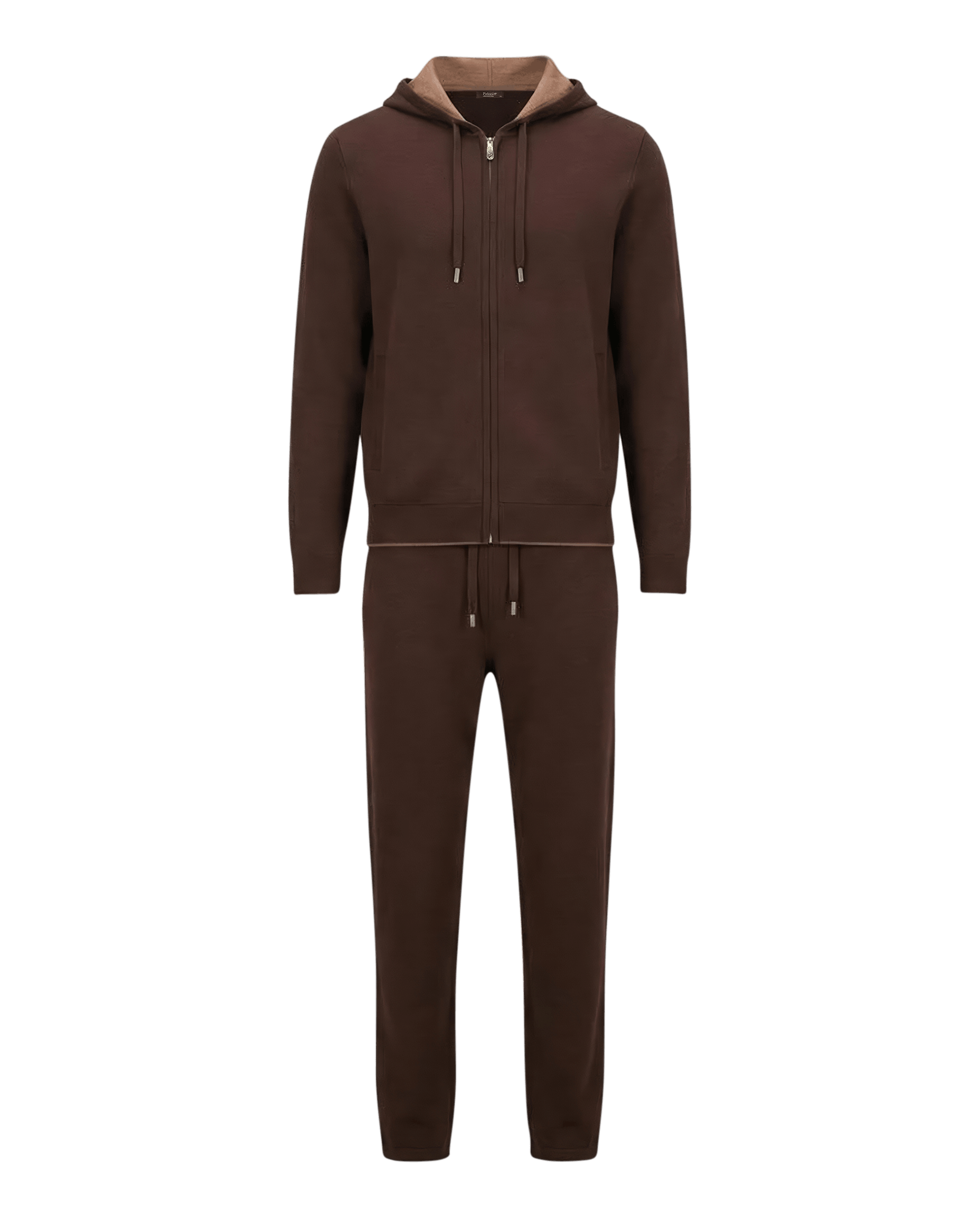 Tweekleurig gebreid trainingspak in donkerbruin en beige 