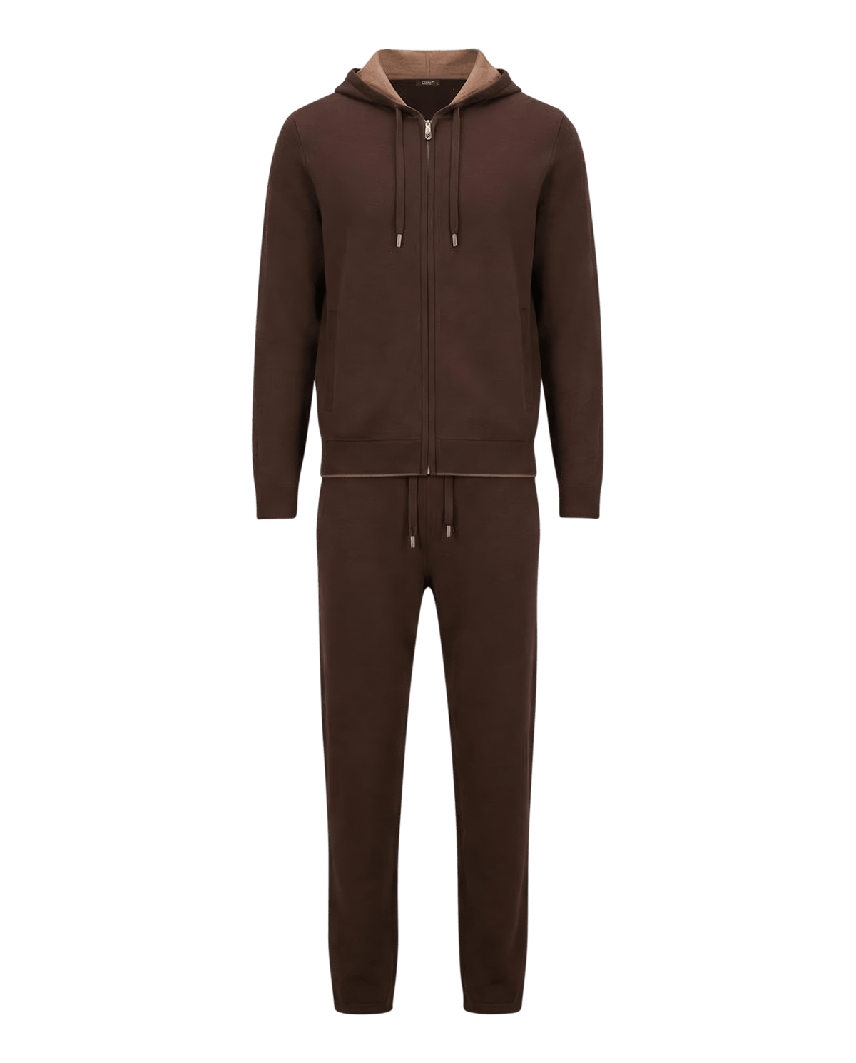 Brown tracksuit with a hood on a black background