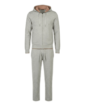 Gray tracksuit with a pink hood on a white background