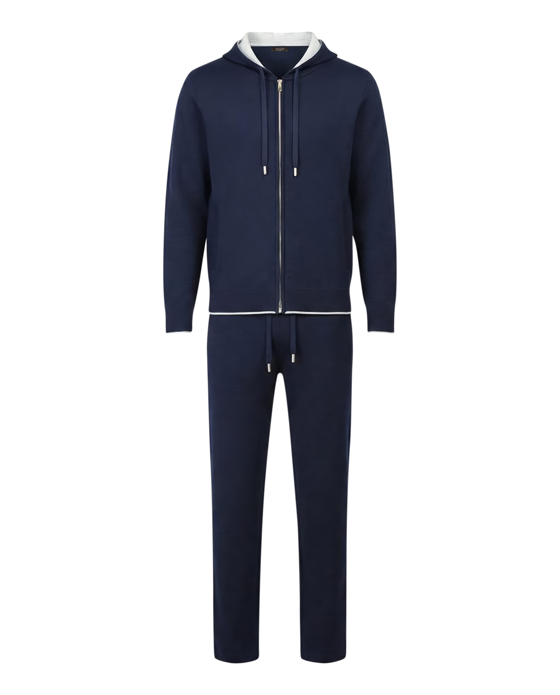 Navy blue onesie with a zipper on a white background