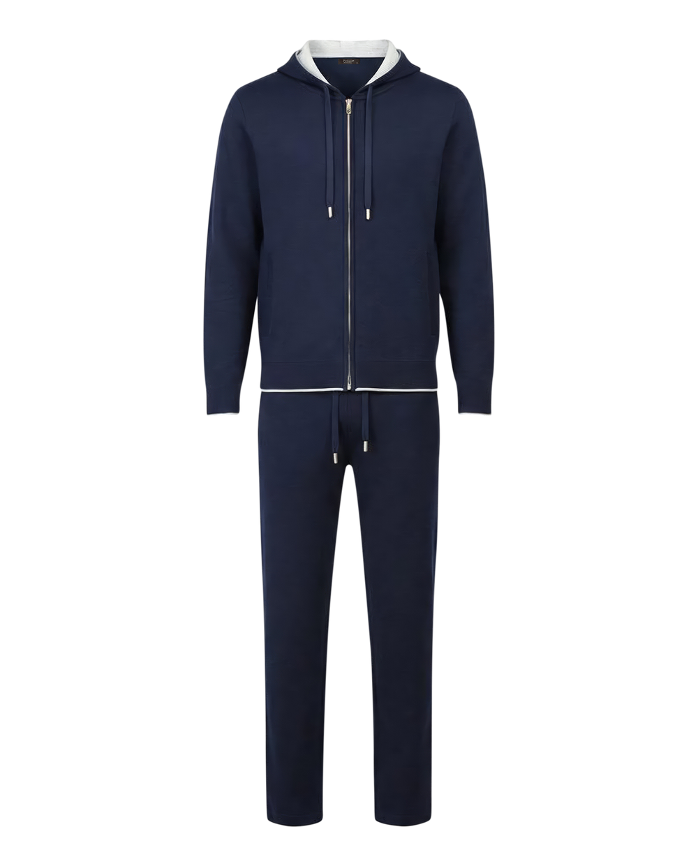 Navy blue onesie with a zipper on a white background