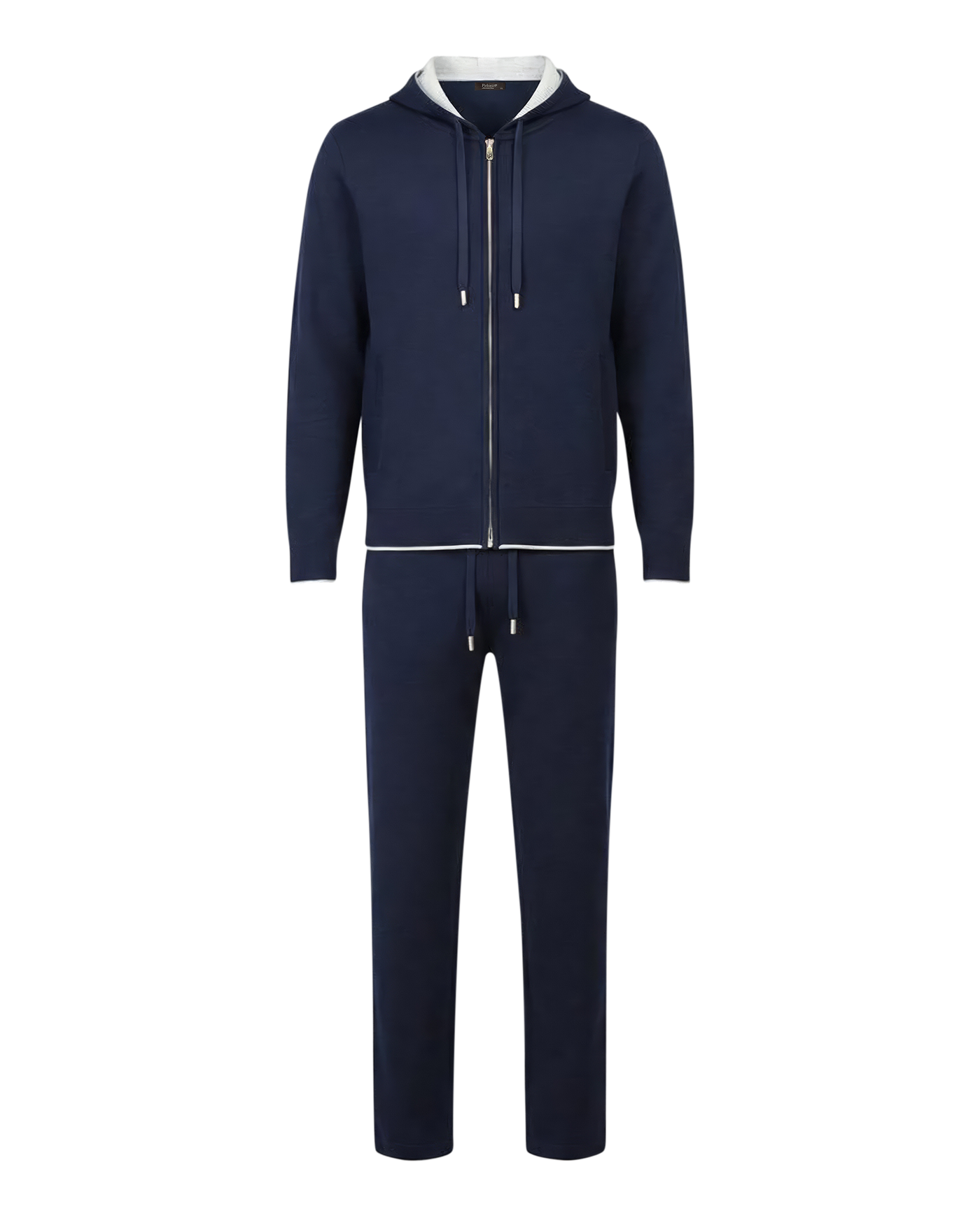 Navy blue onesie with a zipper on a white background