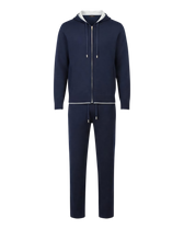 Navy blue onesie with a zipper on a white background