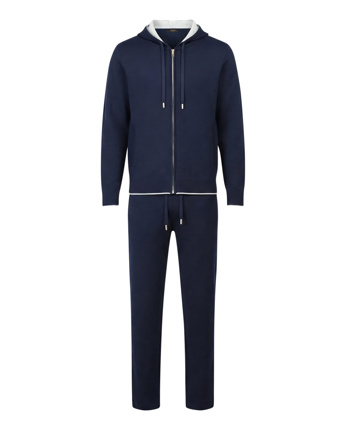 Navy blue onesie with a zipper on a white background