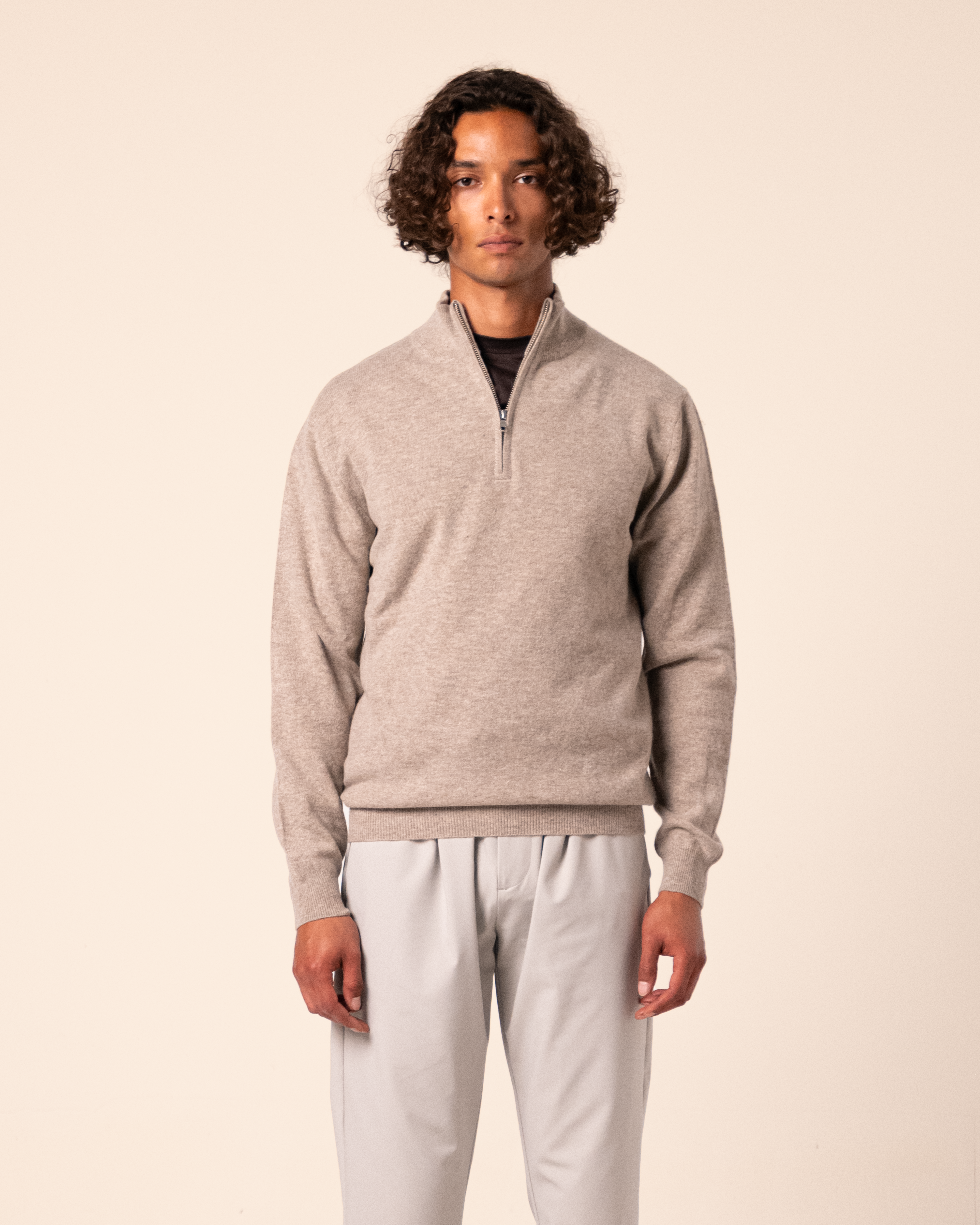 Halfzip Merino Beige