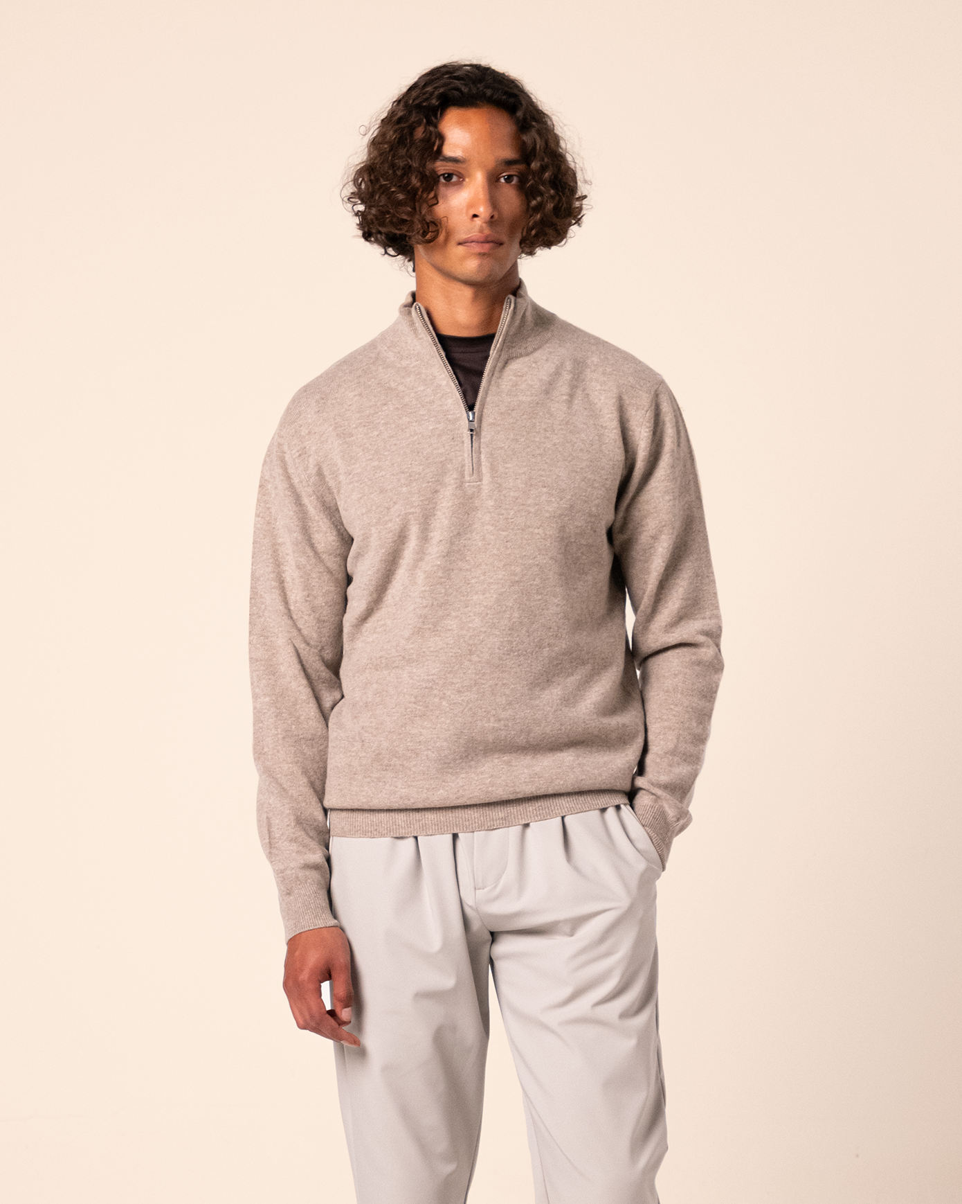 Halfzip Merino Beige