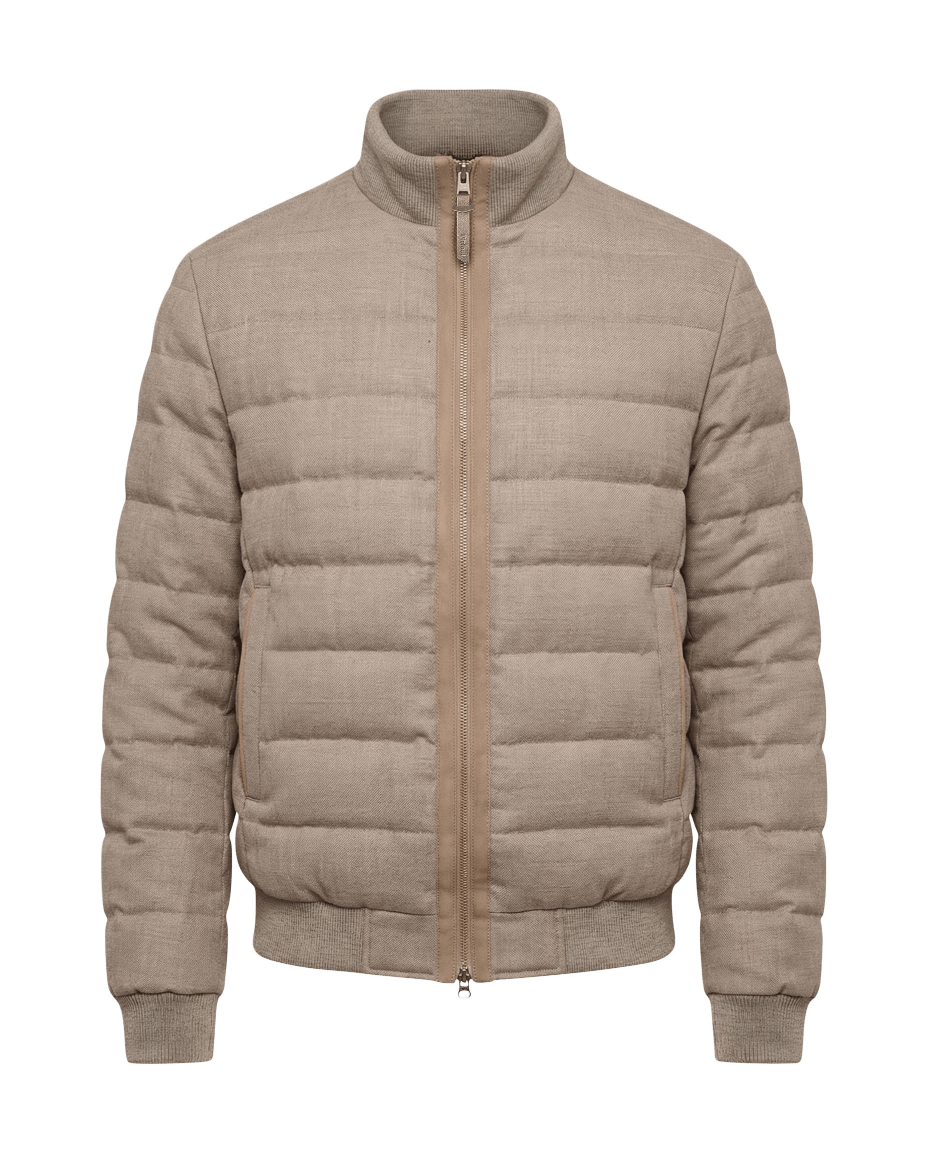 De wollen donsjas met textuur in aardebeige 