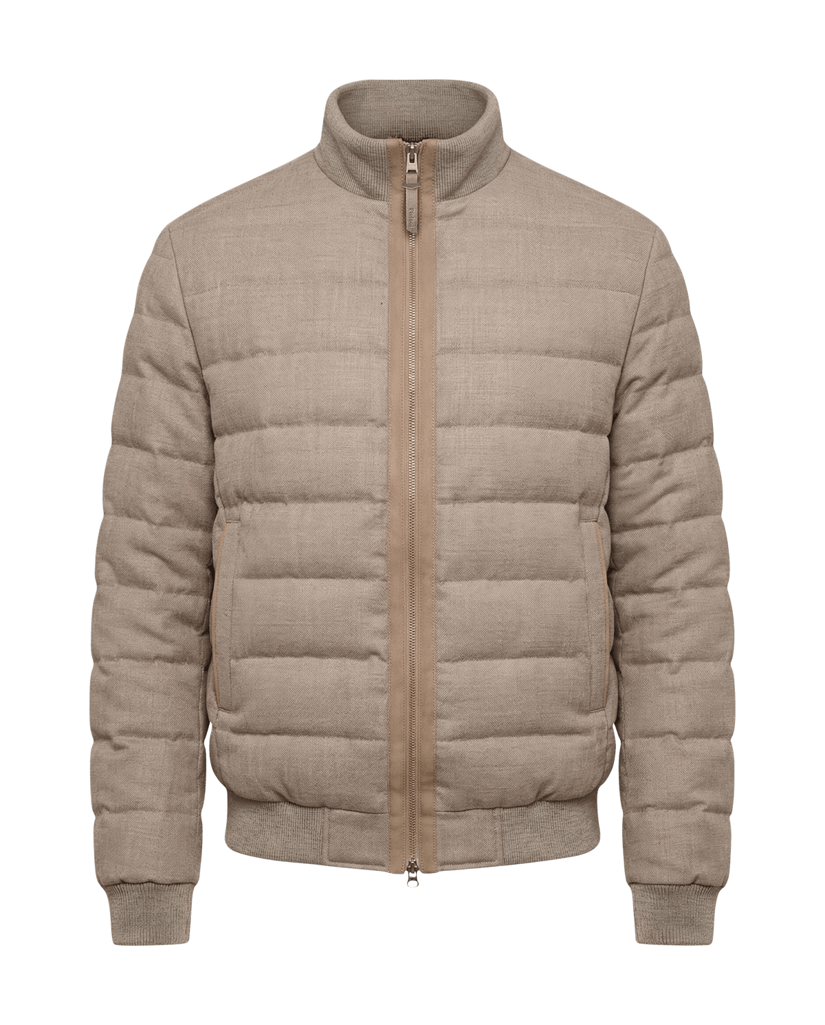 Beige puffer jacket on a black background